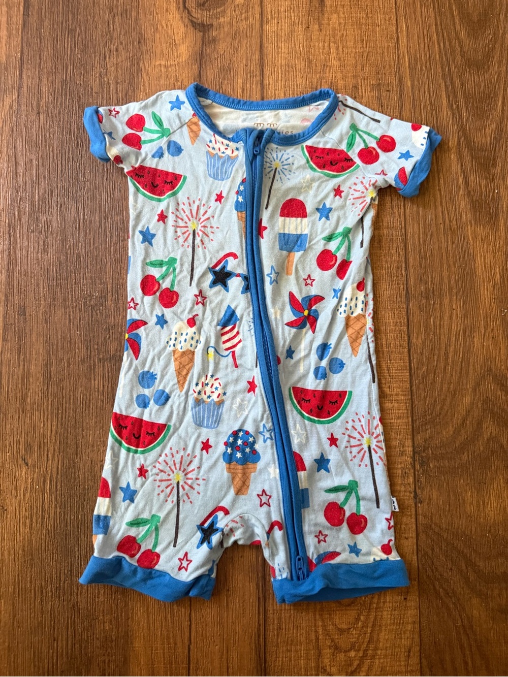 Little Sleepies White One-Piece Romper with Red, Blue, Green Accents